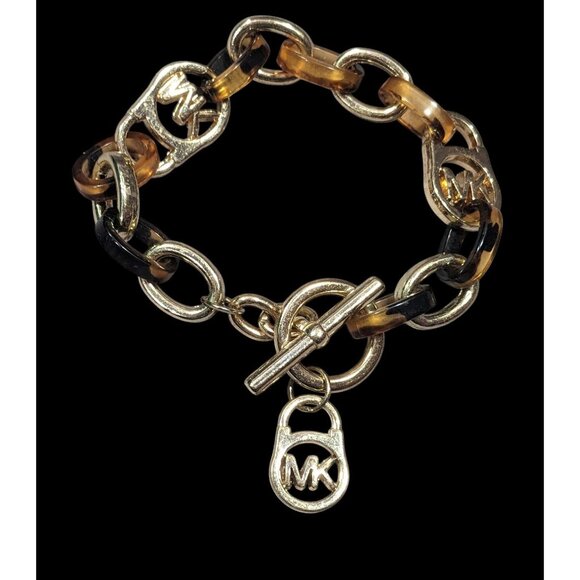 Michael Kors Preppy Tortoise And Gold Tone Link Bracelet - Picture 1 of 6